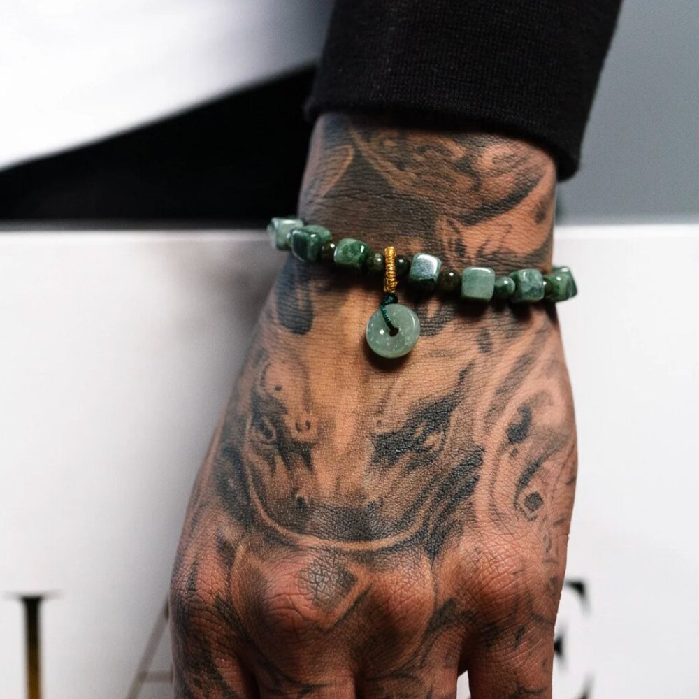Cube Beaded Donut Jade Bracelet